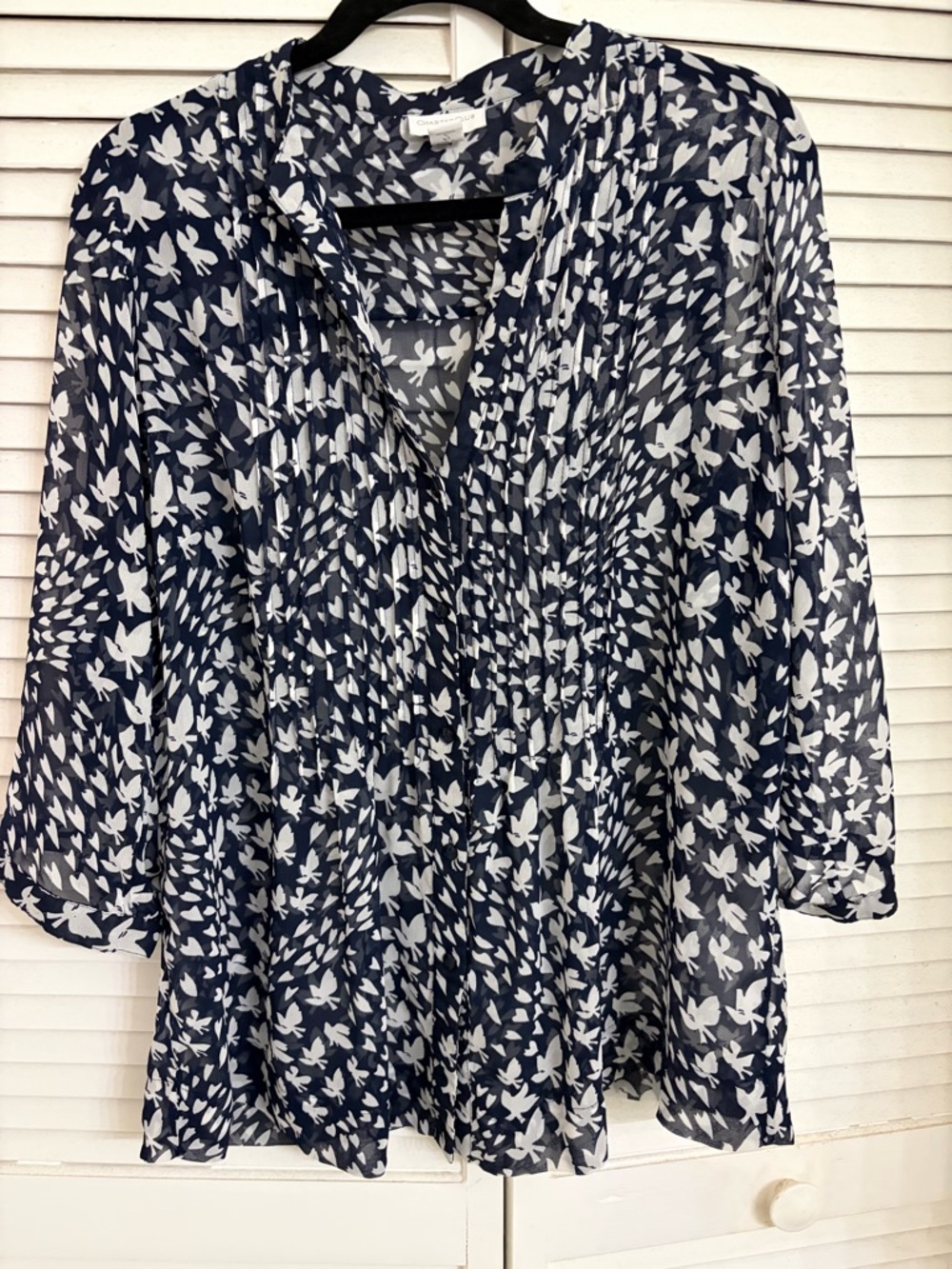 Charter Club Navy and White Floral-Print Pleated Tunic